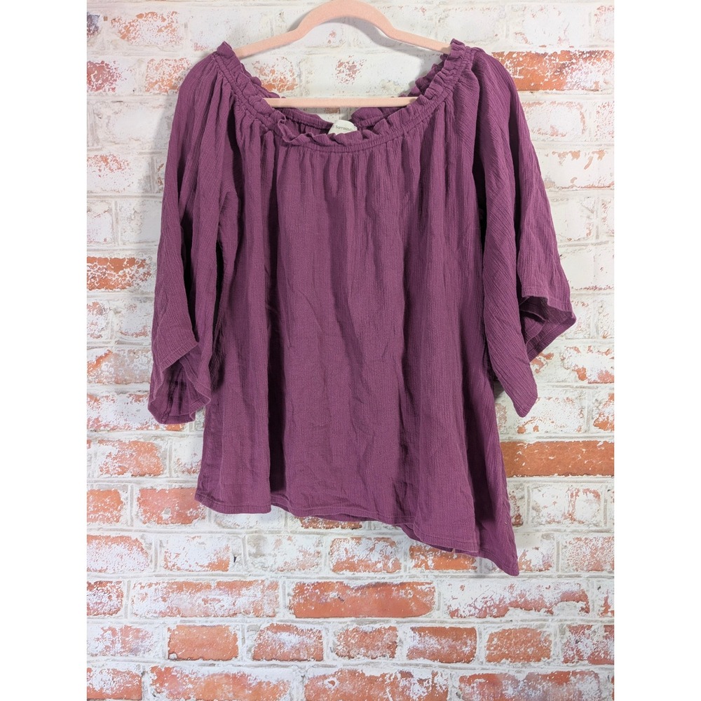 Soft Surroundings Blouse Womens M Purple Cotton Gauze Ruffle Off Shoulder Top